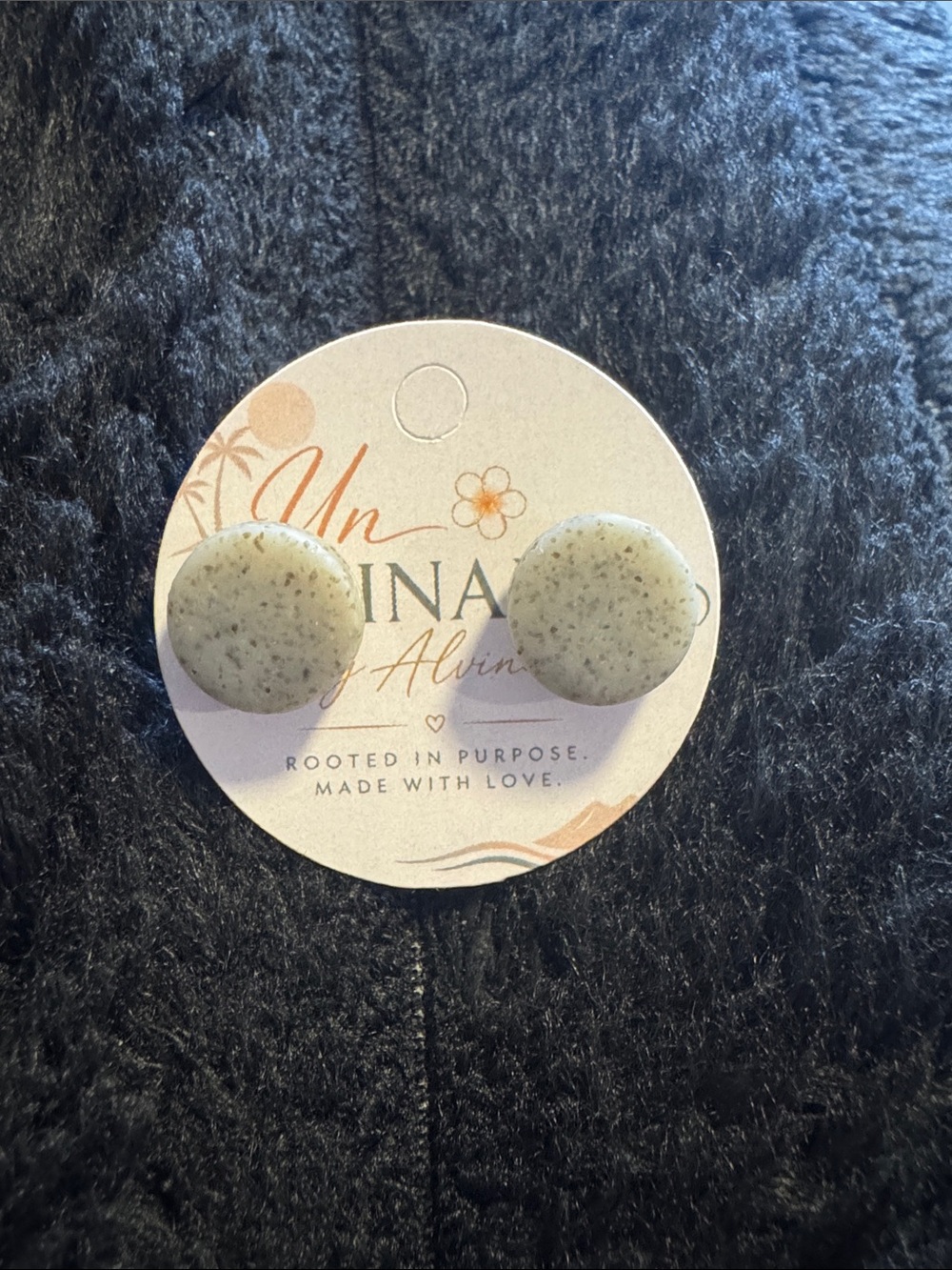 Round Speckled Stone Stud Earrings - Light Sage